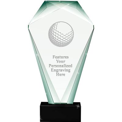 11" Jade Shrine Golf Ball Crystal Award, Custom Engraved Golf Ball Trophy, Engraving Included Prime