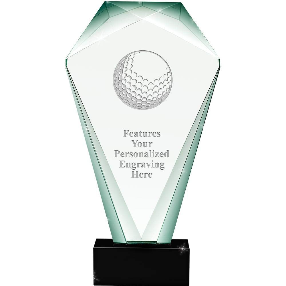 11" Jade Shrine Golf Ball Crystal Award, Custom Engraved Golf Ball Trophy, Engraving Included Prime