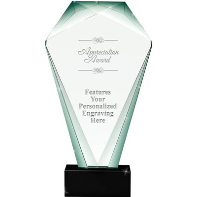 11" Jade Shrine Appreciation Crystal Award, Custom Engraved Appreciation Trophy, Engraving Included Prime
