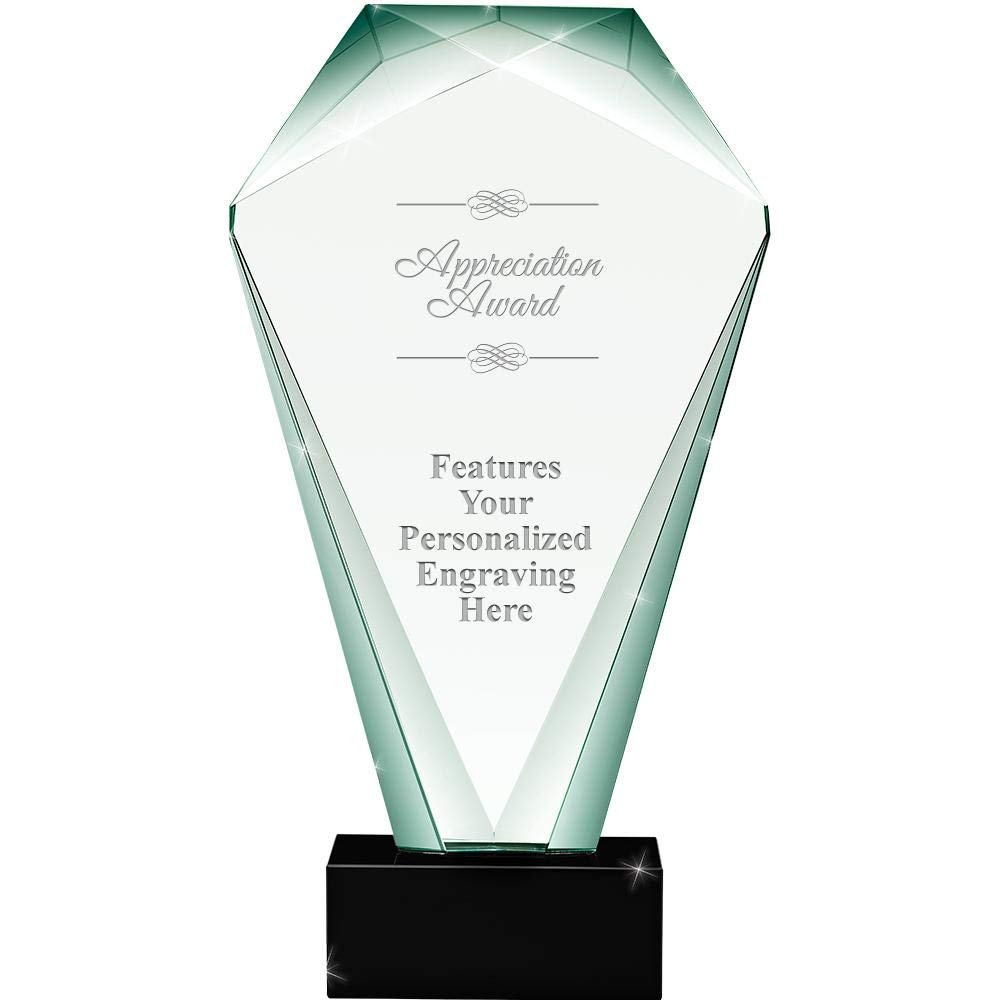11" Jade Shrine Appreciation Crystal Award, Custom Engraved Appreciation Trophy, Engraving Included Prime