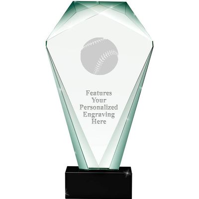 11" Jade Shrine Baseball Crystal Award, Custom Engraved Baseball Trophy, Engraving Included Prime