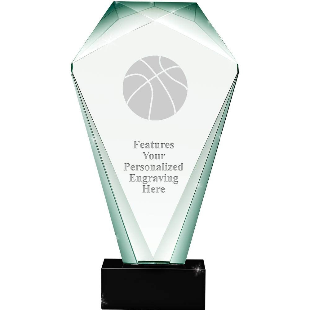 11" Jade Shrine Basketball Crystal Award, Custom Engraved Basketball Trophy, Engraving Included Prime