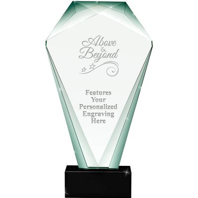 11" Jade Shrine Above and Beyond Crystal Award, Custom Engraved Above and Beyond Trophy, Engraving Included Prime