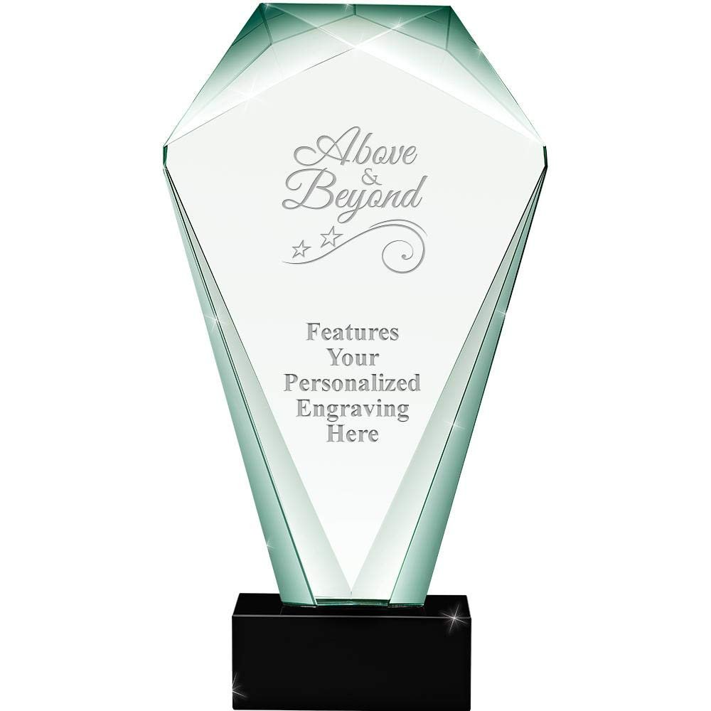 11" Jade Shrine Above and Beyond Crystal Award, Custom Engraved Above and Beyond Trophy, Engraving Included Prime