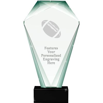 11" Jade Shrine Football Crystal Award, Custom Engraved Football Trophy, Engraving Included Prime