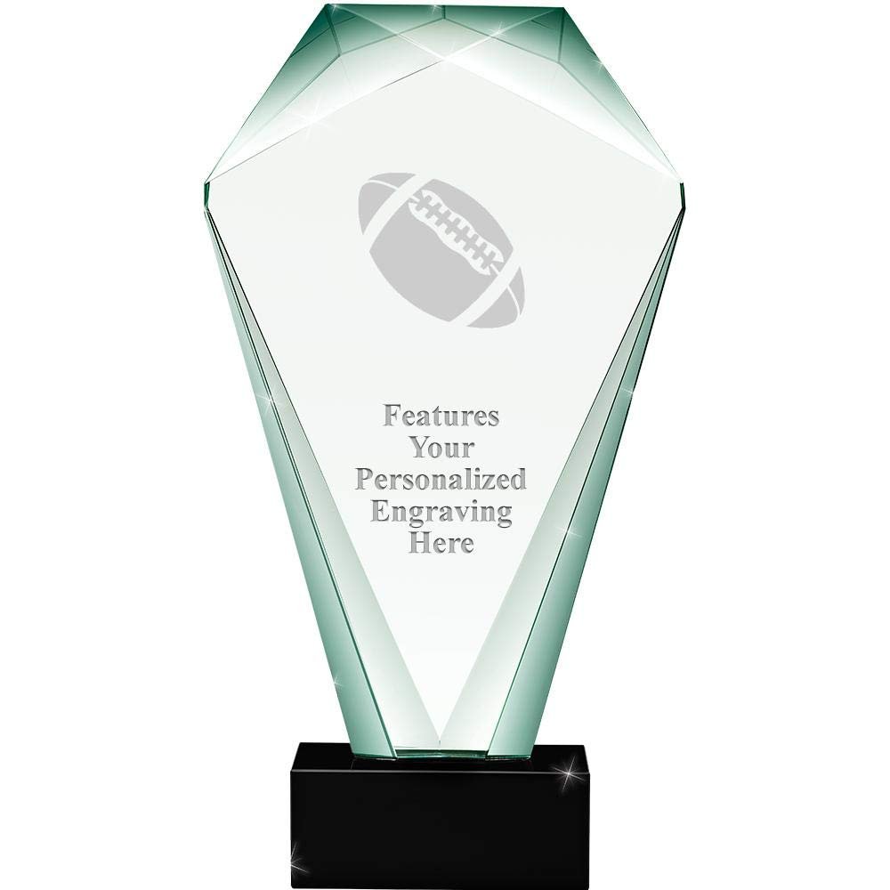 11" Jade Shrine Football Crystal Award, Custom Engraved Football Trophy, Engraving Included Prime