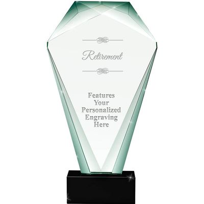 11" Jade Shrine Retirement Crystal Award, Custom Engraved Retirement Trophy, Engraving Included Prime