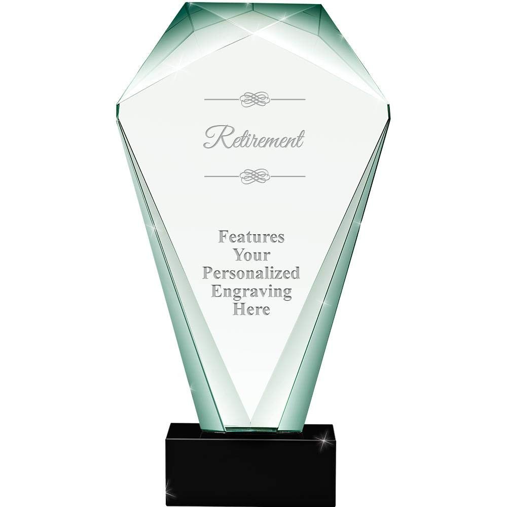 11" Jade Shrine Retirement Crystal Award, Custom Engraved Retirement Trophy, Engraving Included Prime