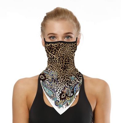 YAYOUREL Leopard Neck Gaiter Face Mask Covering Bandanas for Men Women Summer UV Face Scarf Mask Cover Ear Loop Hole Triangle Facemask Headwear for Fishing Running Cycling Hiking