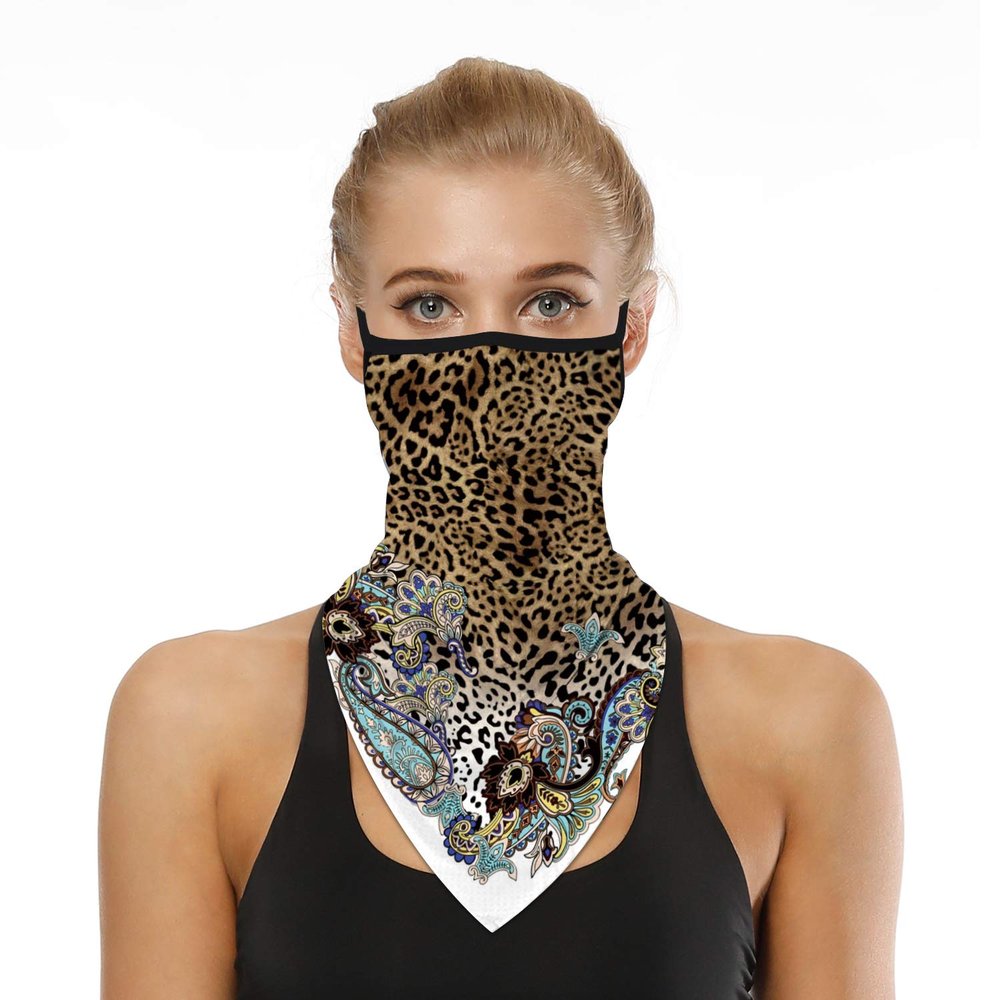 YAYOUREL Leopard Neck Gaiter Face Mask Covering Bandanas for Men Women Summer UV Face Scarf Mask Cover Ear Loop Hole Triangle Facemask Headwear for Fishing Running Cycling Hiking