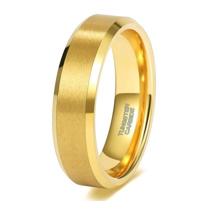 TRUMIUM 6mm Tungsten Rings for Men Women 24K Gold Plated Plated Engagement Promise Wedding Bands Beveled Edges Comfort Fit Size 10.5