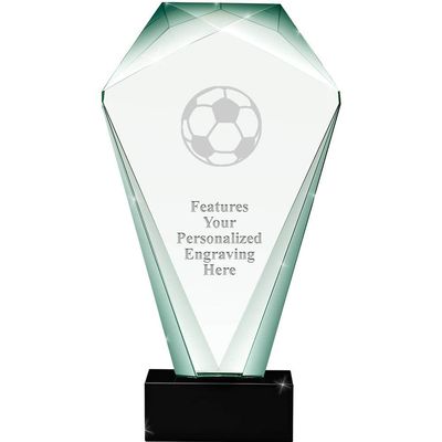 11" Jade Shrine Soccer Ball Crystal Award, Custom Engraved Soccer Ball Trophy, Engraving Included Prime
