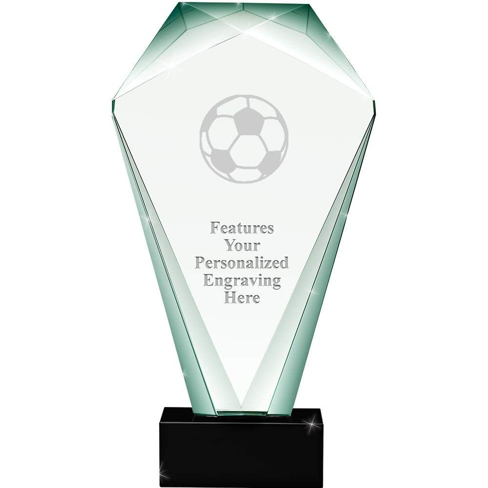 11" Jade Shrine Soccer Ball Crystal Award, Custom Engraved Soccer Ball Trophy, Engraving Included Prime