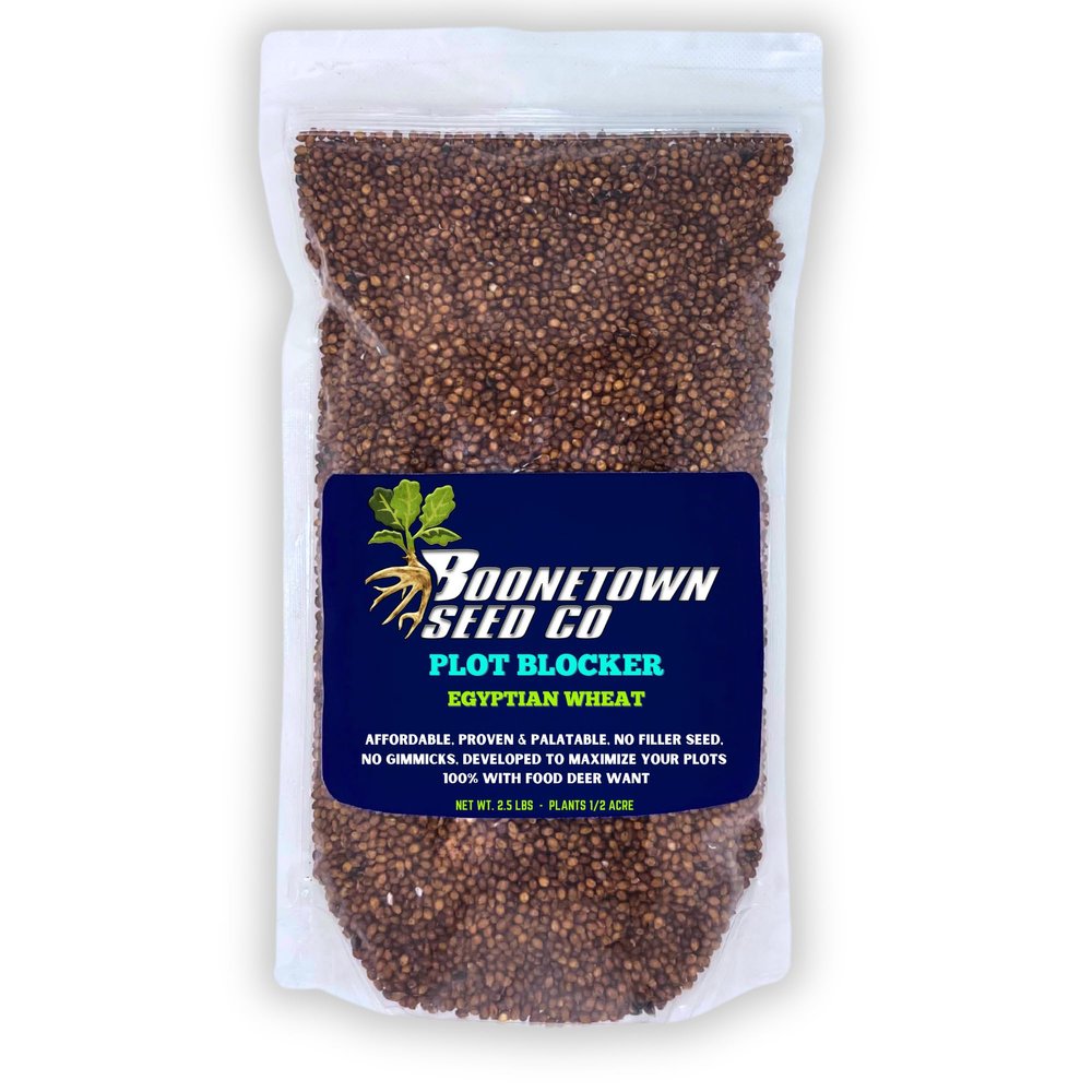 Boonetown Seed Company Plot Blocker, Egyptian Wheat Seed, Deer Food Plot Screen, 13,068 sq ft or 1/3 Acre Coverage. Provides Thick, and Tall Cover for Deer - Creates Screens, and Boundaries, 3LB Bag