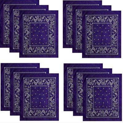 Hibaly 100% Cotton Classic Unisex Bandanas (12 Pack), Dk Purple