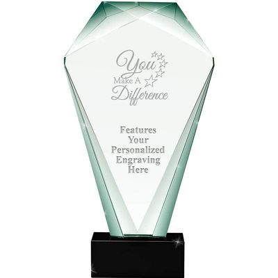 11" Jade Shrine You Make A Difference Crystal Award, Custom Engraved You Make A Difference Trophy, Engraving Included