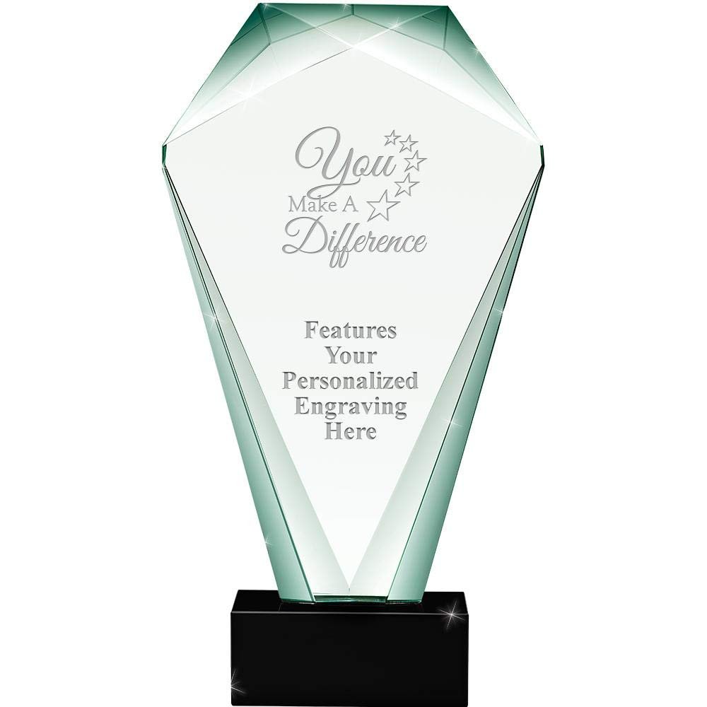 11" Jade Shrine You Make A Difference Crystal Award, Custom Engraved You Make A Difference Trophy, Engraving Included