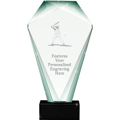 11" Jade Shrine Baseball Batter Crystal Award, Custom Engraved Baseball Batter Trophy, Engraving Included