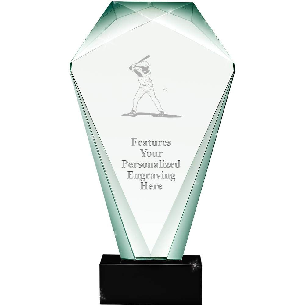11" Jade Shrine Baseball Batter Crystal Award, Custom Engraved Baseball Batter Trophy, Engraving Included