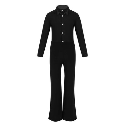 Moily Big Boys Professional Latin Jazz Modern Ballroom Dance Shirts Leotard Pants with Bowtie Black 6