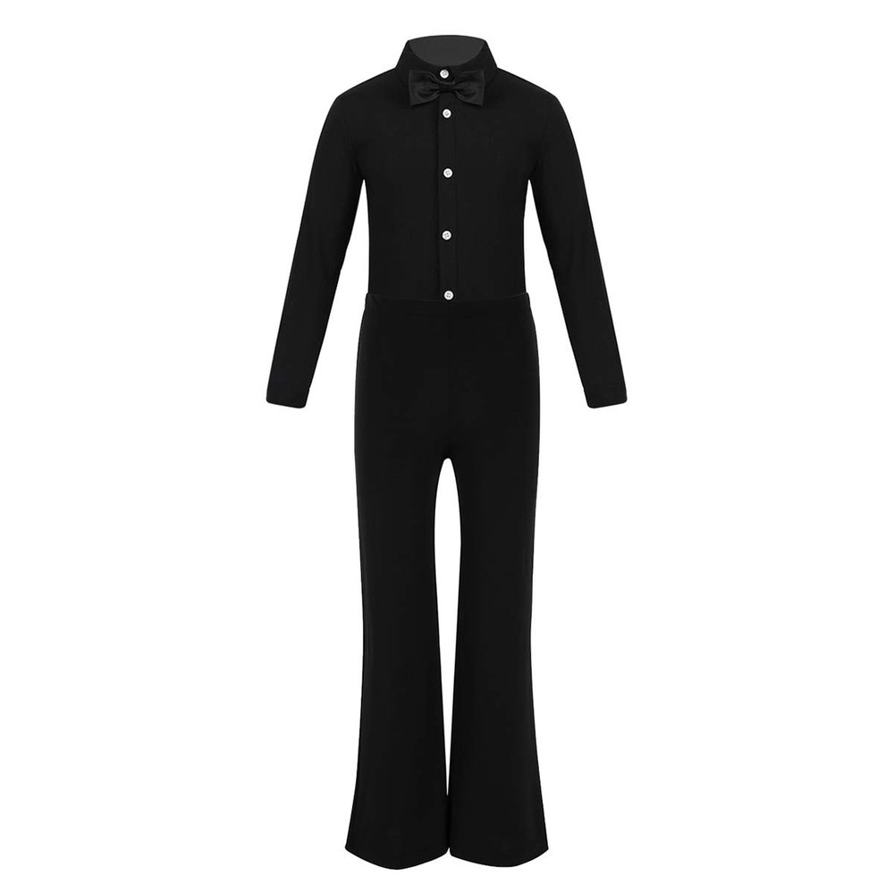 Moily Big Boys Professional Latin Jazz Modern Ballroom Dance Shirts Leotard Pants with Bowtie Black 6