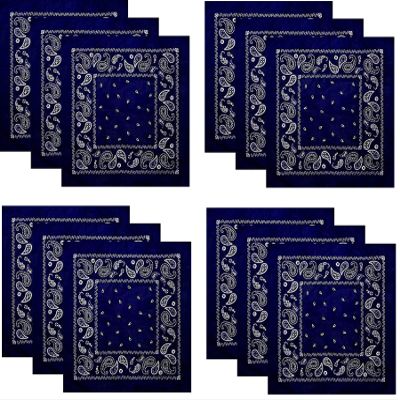 Hibaly 100% Cotton Classic Unisex Bandanas (12 Pack), Navy