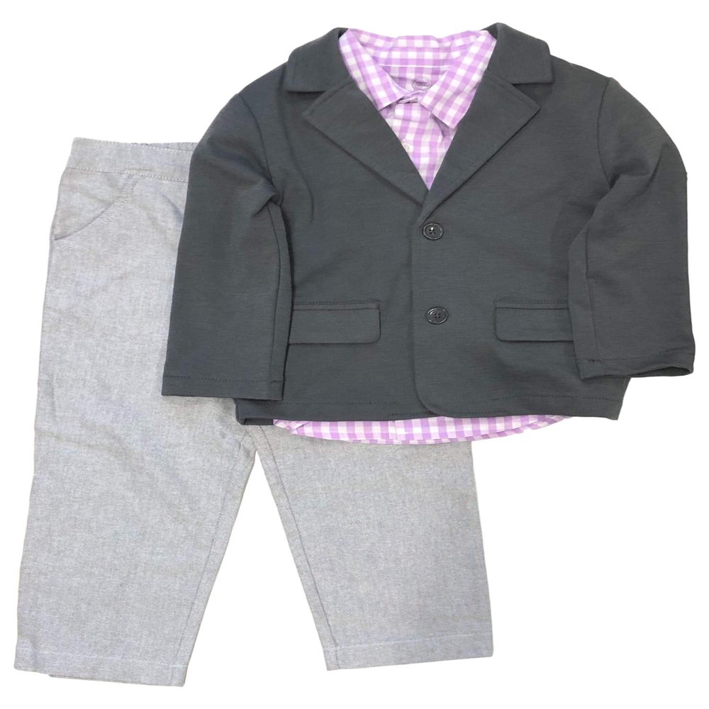 Boys 3 Piece Suit - Jacket, Woven Shirt, Pants, 3-Piece Dressy Outfit Set - Newborn-5T (6-9 Months) Gray