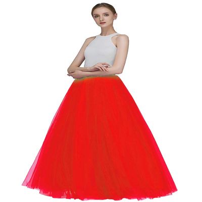 EllieHouse A Line Long Full Bridesmaid Tulle Skirt for Wedding Evening Party P68 Red XL