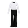Moily Big Boys Professional Latin Jazz Modern Ballroom Dance Shirts Leotard Pants with Bowtie White 6 view 1