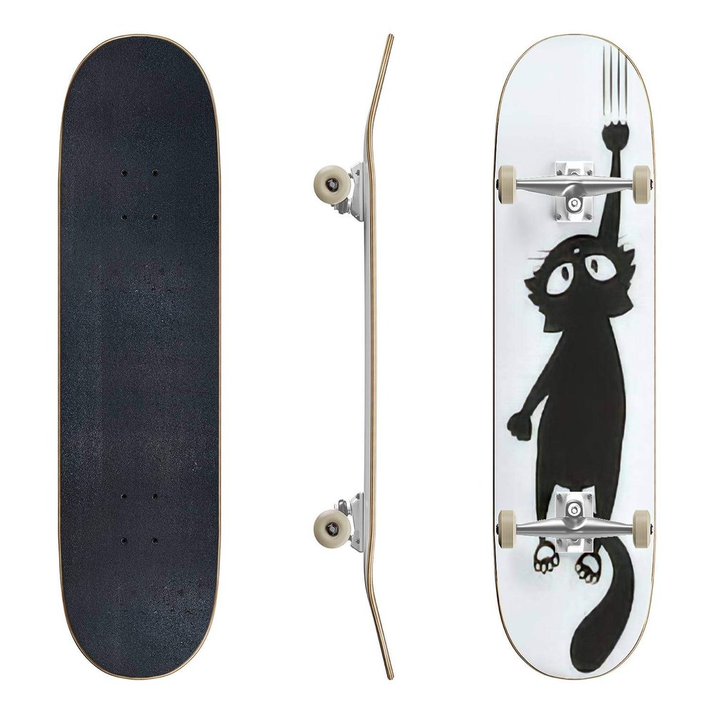 EFTOWEL Skateboards Black cat Scratching The Wall Silhouette of Cartoon cat Climbing The Classic Concave Skateboard Cool Stuff Teen Gifts Longboard Extreme Sports for Beginners and Professionals