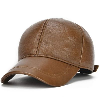 JNKET Mens Cowhide Baseball Cap Winter Keep Warm Earflaps Cap Waterproof Windproof Sports Cap Adjustable Snapbacks Hats (Brown)