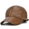 JNKET Mens Cowhide Baseball Cap Winter Keep Warm Earflaps Cap Waterproof Windproof Sports Cap Adjustable Snapbacks Hats (Brown) view 1