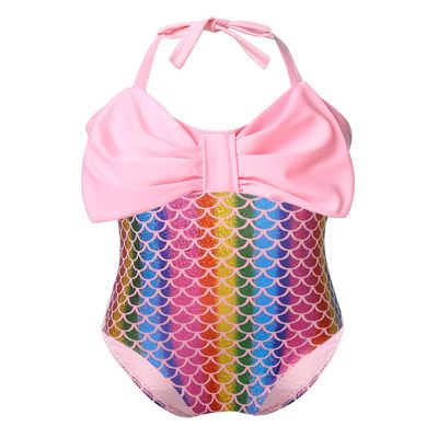 Alvivi Children Girls' Two-Piece Mermaid Tankini Swimsuit Beachwear Bow-Knot Halter Bra Tops with Fish Scales Bottoms Colorful Bowknot 18-24 Months