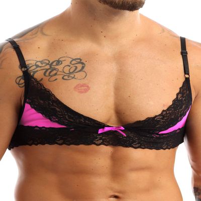 ACSUSS Mens Sissy Lingerie Bralette Wirefree Unlined Mini Bra Top Crossdressing Nightwear Rose Medium