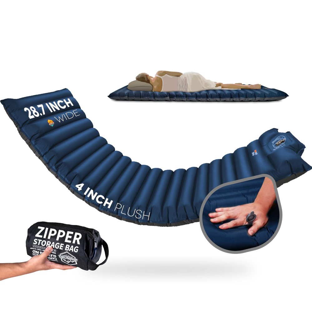 ZOOOBELIVES Extra Thickness | Wide Plus Sleeping Pad with Built-in Pump, Inflatable Camping Mattress of Ultimate Comfort for Car Camping, Tent, and Backpacking, Lightweight & Compact Airlive2000P