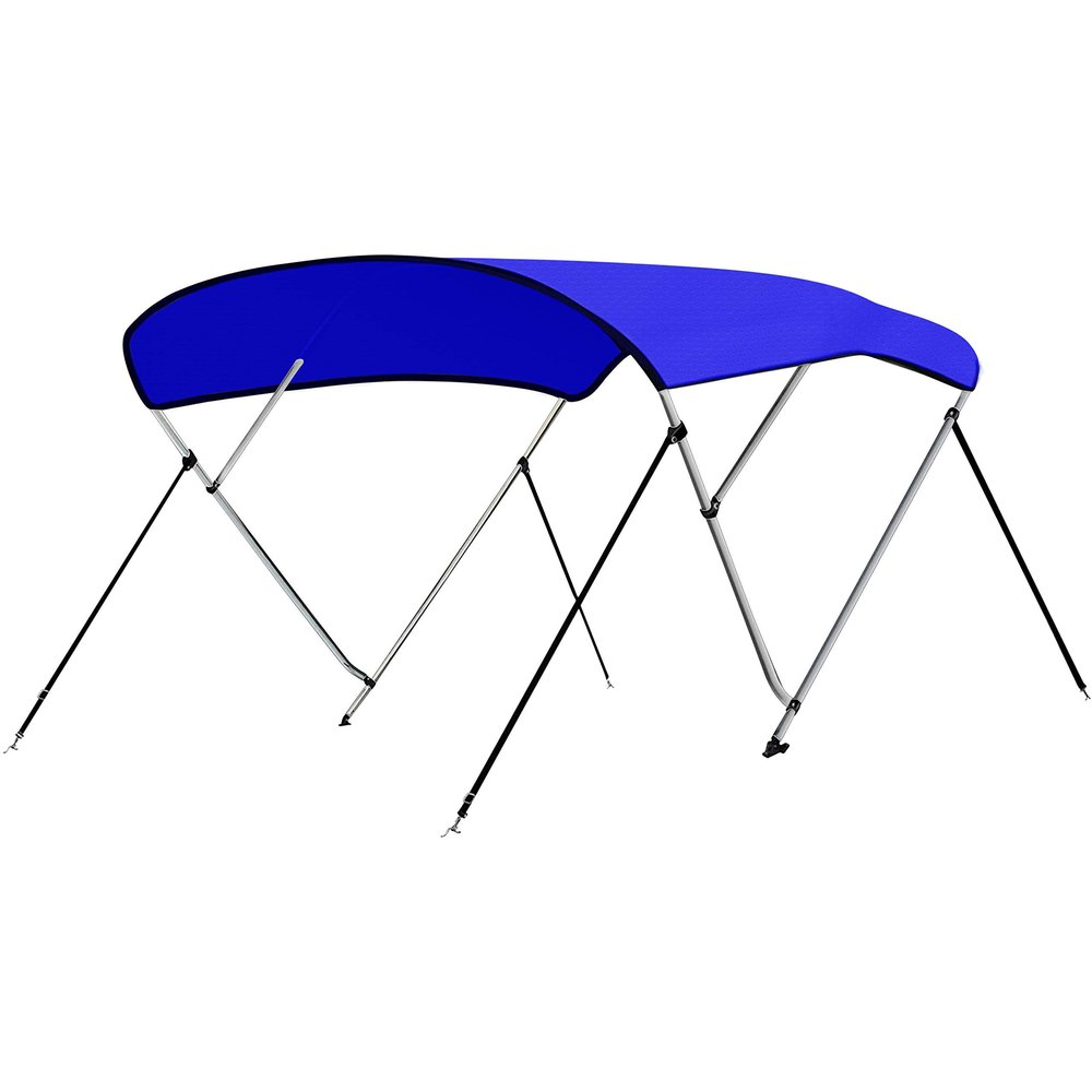 SereneLife 4-Bow Bimini Top Boat Cover with 1" Aluminum Frame, Front Hold-Down Straps, Rear Support Arms, Adjustable Windproof Straps, Waterproof UV-Resistant Canopy, Includes Hardware (Blue)