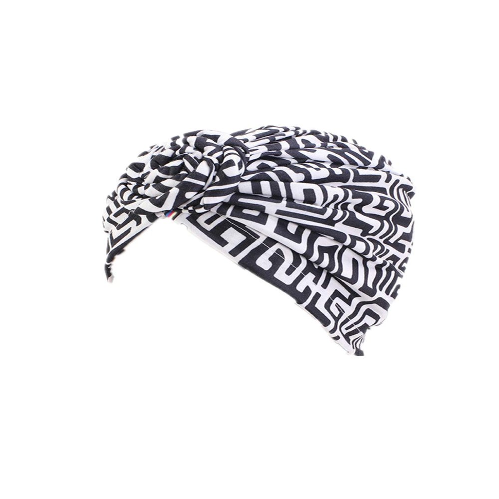 HZUX Fashion Hijabs for Women Muslim Soft Head Headwear India Hat Cancer Chemo Turban Wrap Scarf Cap Black-White