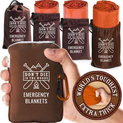 Don't Die In The Woods - Worlds Toughest Emergency Blankets [4-Pack] Extra Thick Thermal Mylar Space Blanket - One of The Ten Essentials Outdoor Survival Gear Hiking Camping First Aid Kit (Orange)