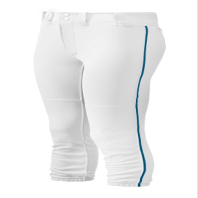 Mizuno Girl's Belted Piped Softball Pant, White-Navy, Large