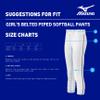 Mizuno Girl's Belted Piped Softball Pant, White-Navy, Large view 2