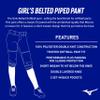 Mizuno Girl's Belted Piped Softball Pant, White-Navy, Large view 3