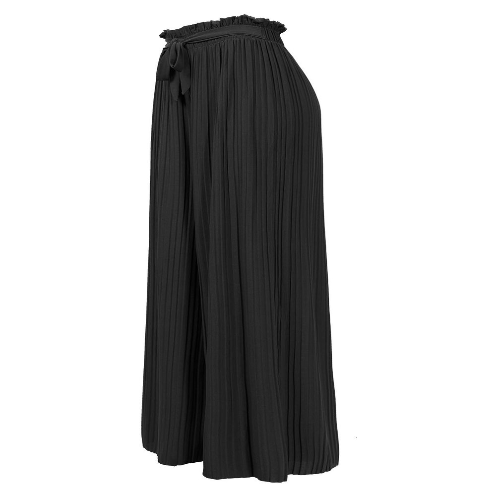 Design by Olivia Women's Ribbon Tie Chiffon Loose Pleated Wide Leg Palazzo Pants Black 2XL