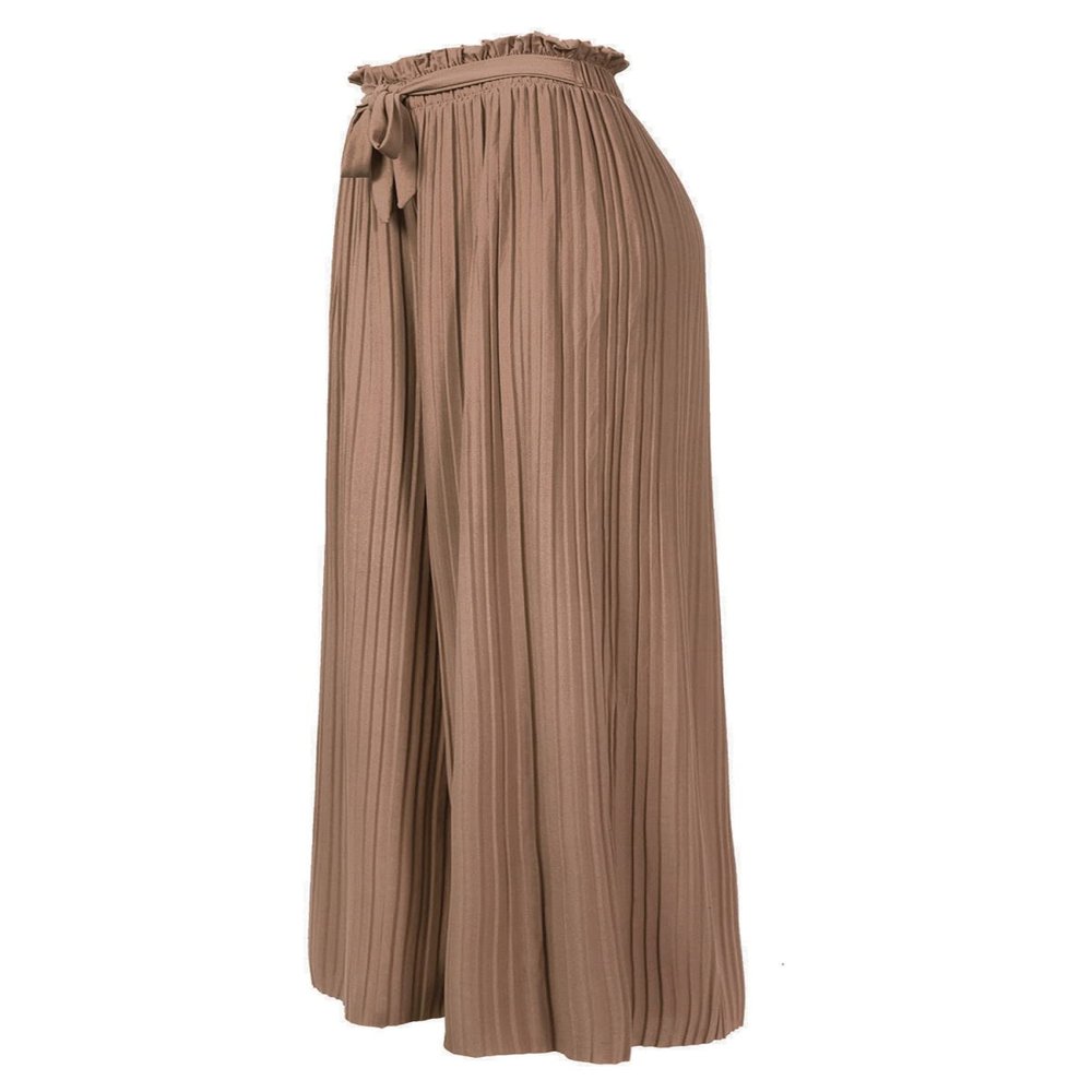 Design by Olivia Women's Ribbon Tie Chiffon Loose Pleated Wide Leg Palazzo Pants Khaki 3XL