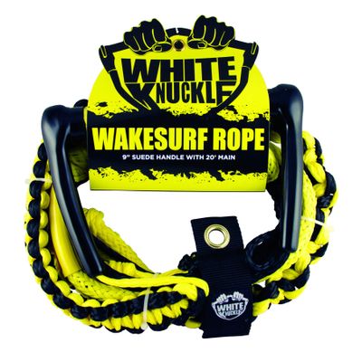 White Knuckle Wakesurfing Rope, 20ft, 1700lb Breaking Capacity, 16 Strands, 9" Suede Grip Handle, Ideal for All Skill Levels