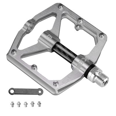 Rock BROS Mountain Bike Pedals Flat Bicycle Pedals 9/16 Lightweight Road Bike Pedals Carbon Fiber Sealed Bearing Flat Pedals for MTB Silver