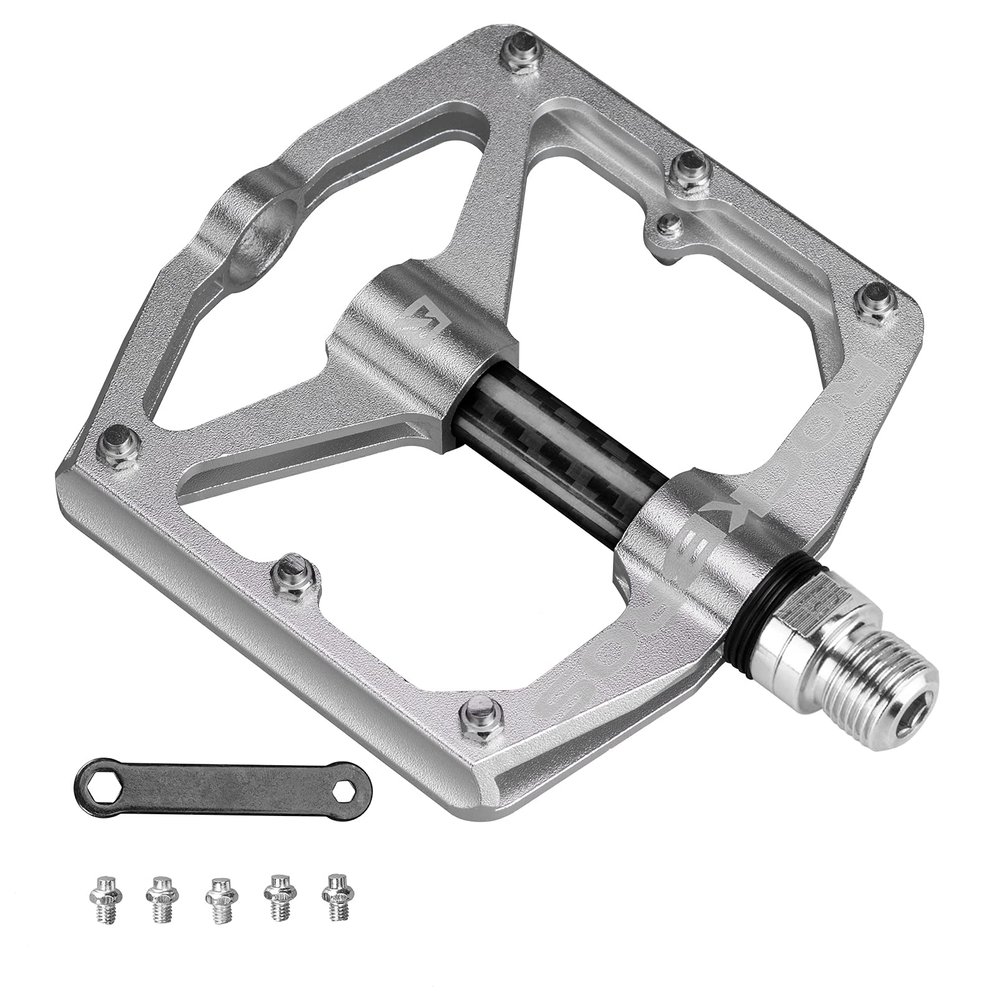 Rock BROS Mountain Bike Pedals Flat Bicycle Pedals 9/16 Lightweight Road Bike Pedals Carbon Fiber Sealed Bearing Flat Pedals for MTB Silver