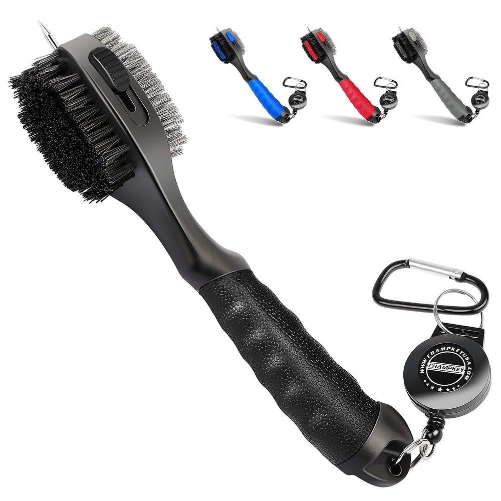 CHAMPKEY PRO Retractable Golf Club Brush - Oversized Brush Head with Soft Rubber Hand Grip & Retractable Groove Cleaner Golf Brush(Black(1 Pcs))