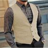 Aimicui Men's Suit Vest Slim Fit Herringbone Wool Tweed Casual V Neck Formal Waistcoat for Wedding Groomsmen Champagne view 2