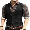 Aimicui Men's Suit Vest Slim Fit Herringbone Wool Tweed Casual V Neck Formal Waistcoat for Wedding Groomsmen Champagne view 3