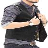 Aimicui Men's Suit Vest Slim Fit Herringbone Wool Tweed Casual V Neck Formal Waistcoat for Wedding Groomsmen Champagne view 4